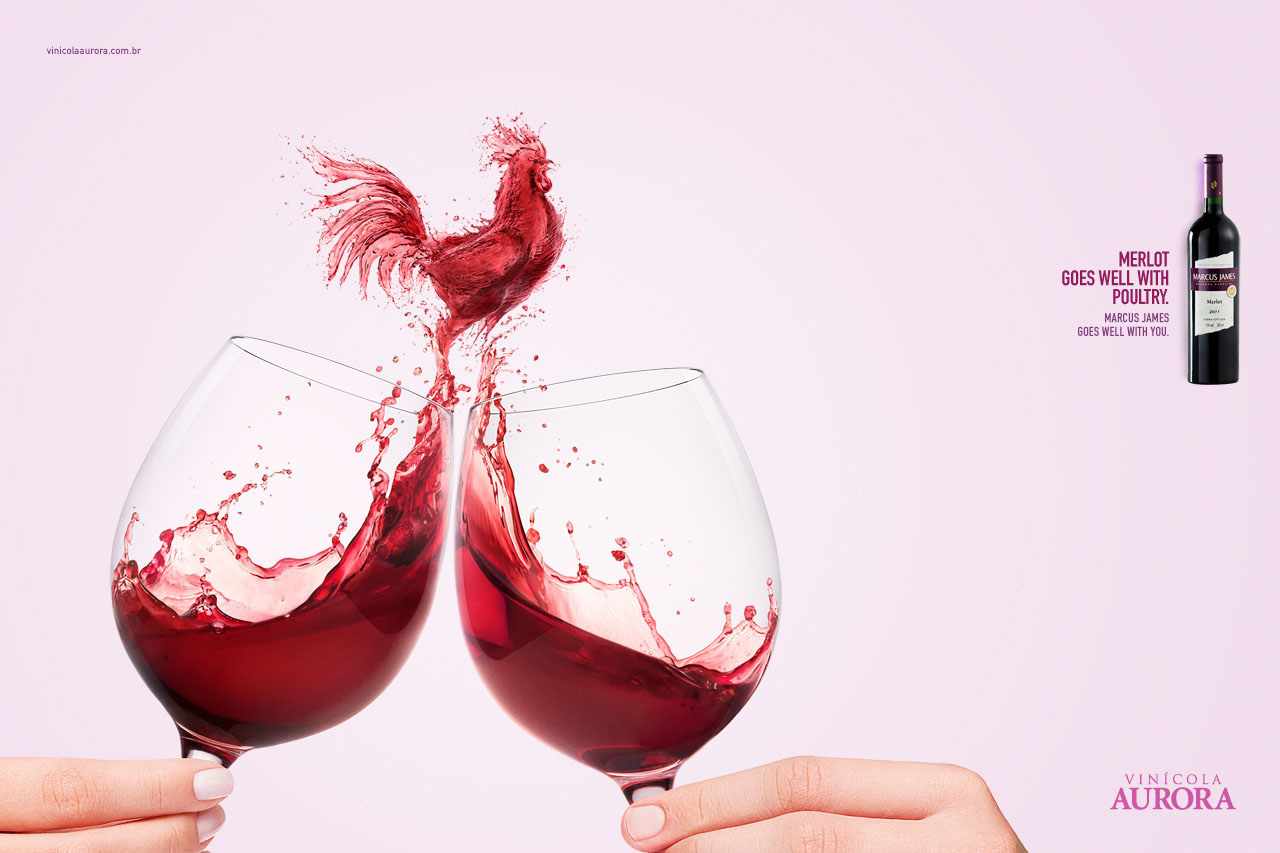 上海廣告設(shè)計公司公司國外Aurora Wines 氣泡酒葡萄酒平面廣告創(chuàng)意設(shè)計欣賞-公雞篇