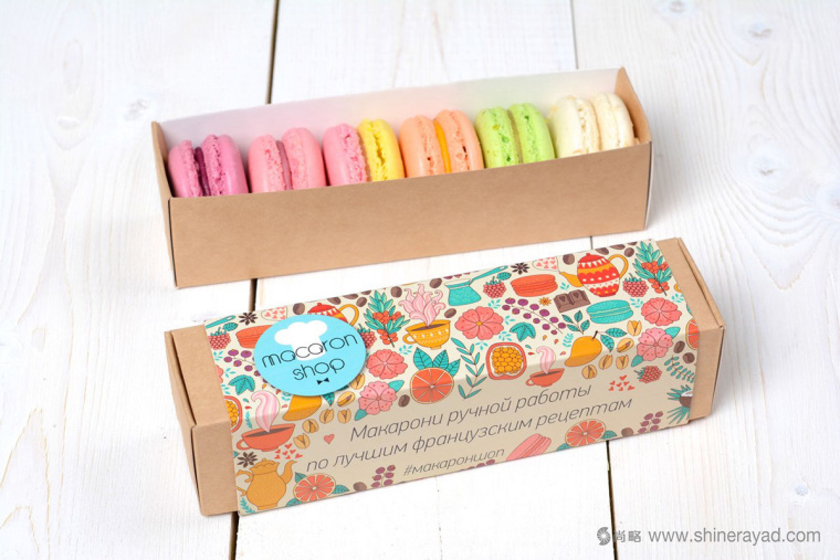 上海甜品包裝設計公司分享：Macarons手繪花卉插圖風杏仁餅蛋糕糕點包裝設計0