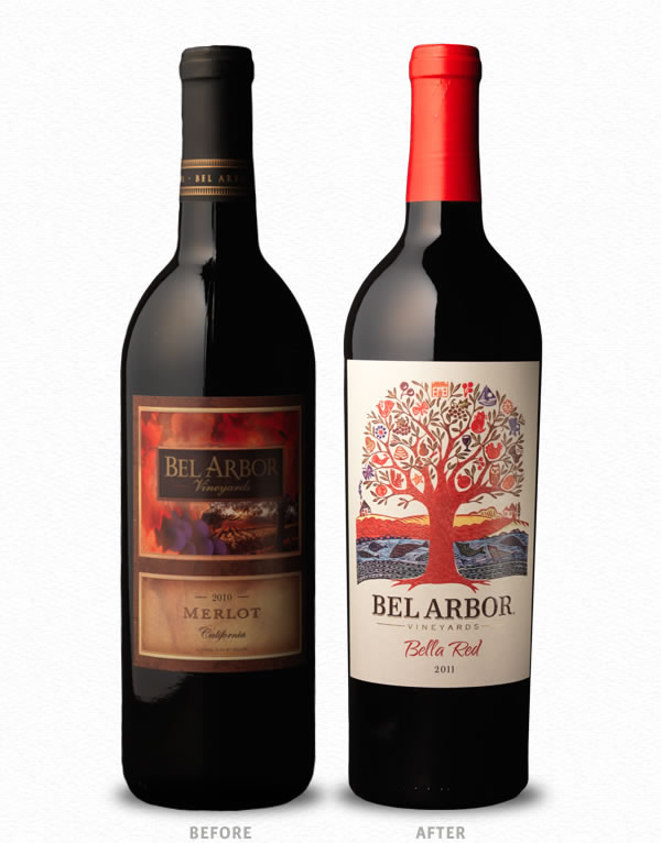 上海紅酒包裝設計公司設計欣賞：Bel Arbor 藝術(shù)樹酒標葡萄酒新舊包裝設計對比2