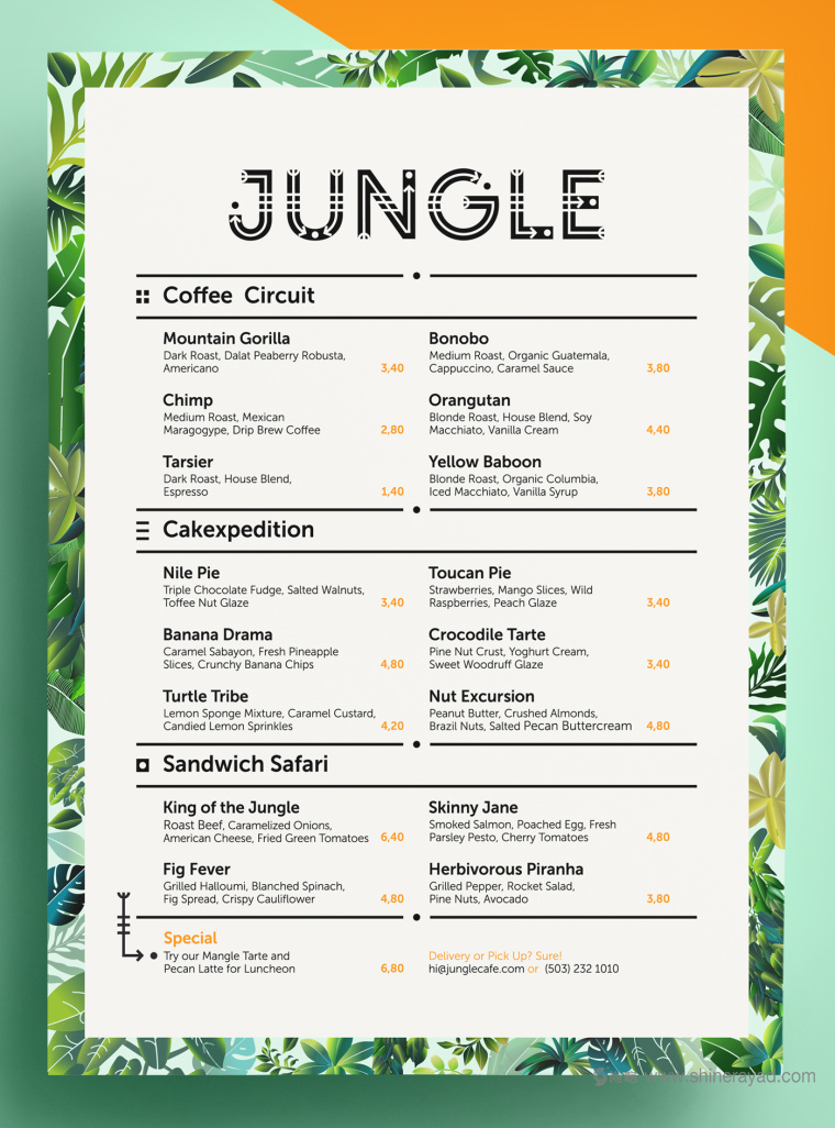 JUNGLE 叢林咖啡連鎖店品牌VI形象設計-菜單設計-上海品牌VI設計公司2