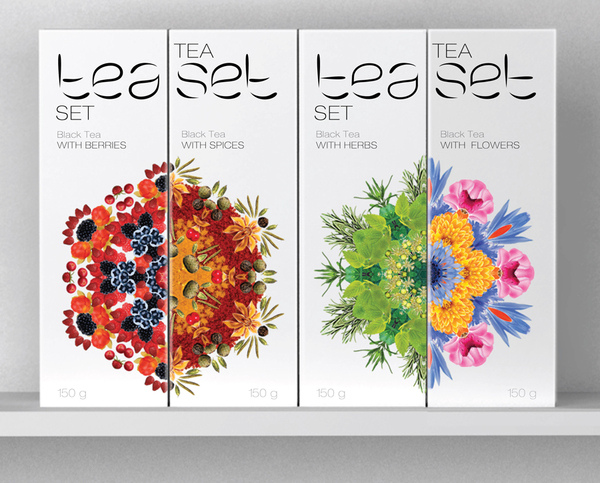 上海茶葉包裝設(shè)計公司設(shè)計欣賞：萬花筒風(fēng)格TEASET有機 花茶水果茶包裝設(shè)計1