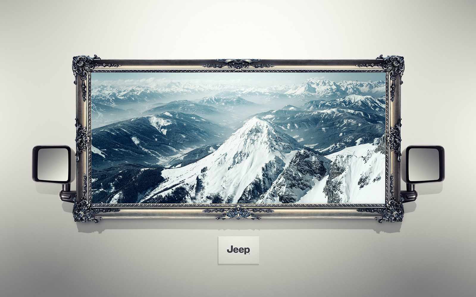 上海廣告設(shè)計(jì)公司尚略廣告分享：JEEP吉普汽車風(fēng)景系列平面廣告創(chuàng)意設(shè)計(jì)-雪山