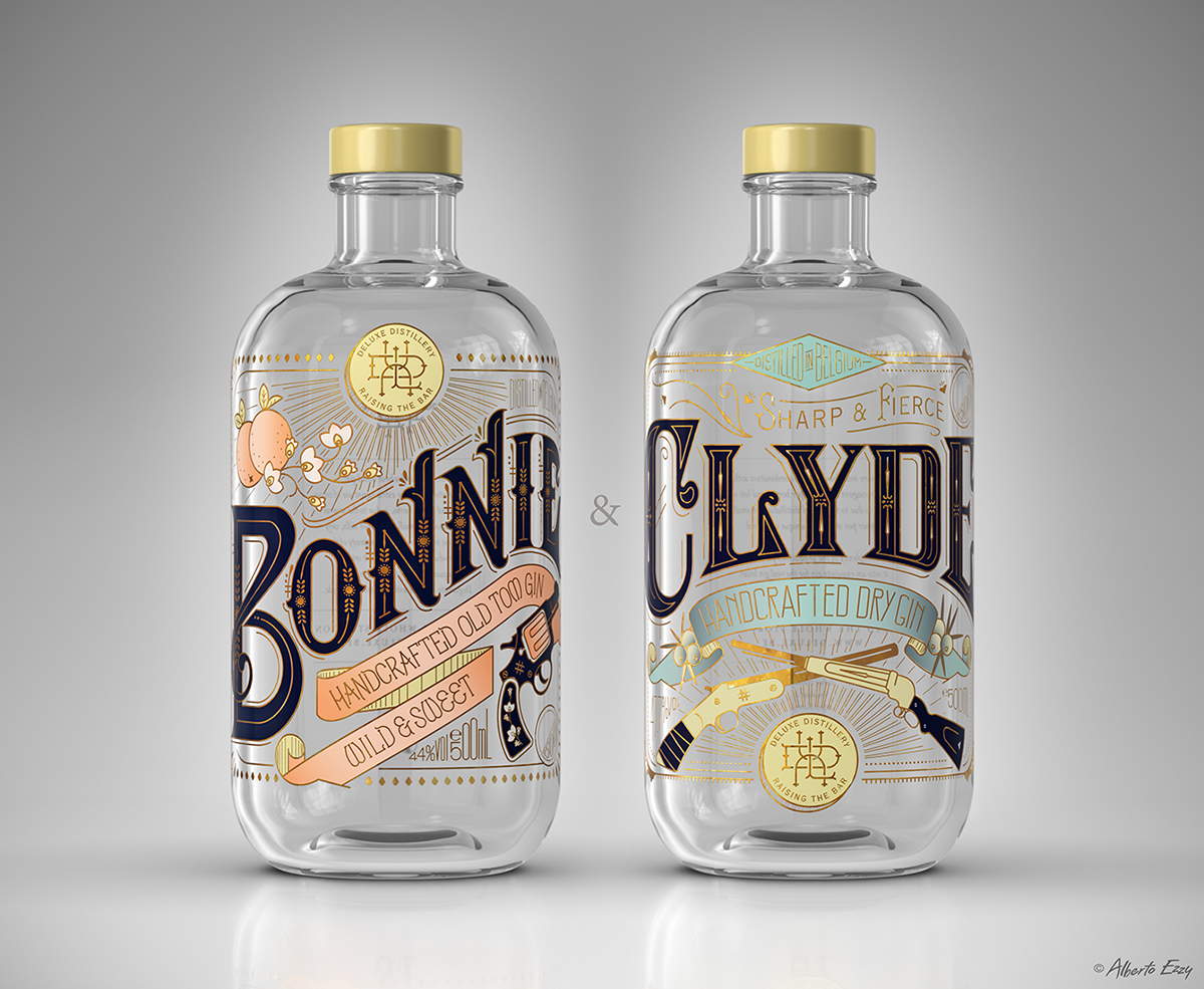 BONNIE & CLYDE Gin 杜松子白酒包裝設(shè)計(jì)-國(guó)外包裝設(shè)計(jì)欣賞1