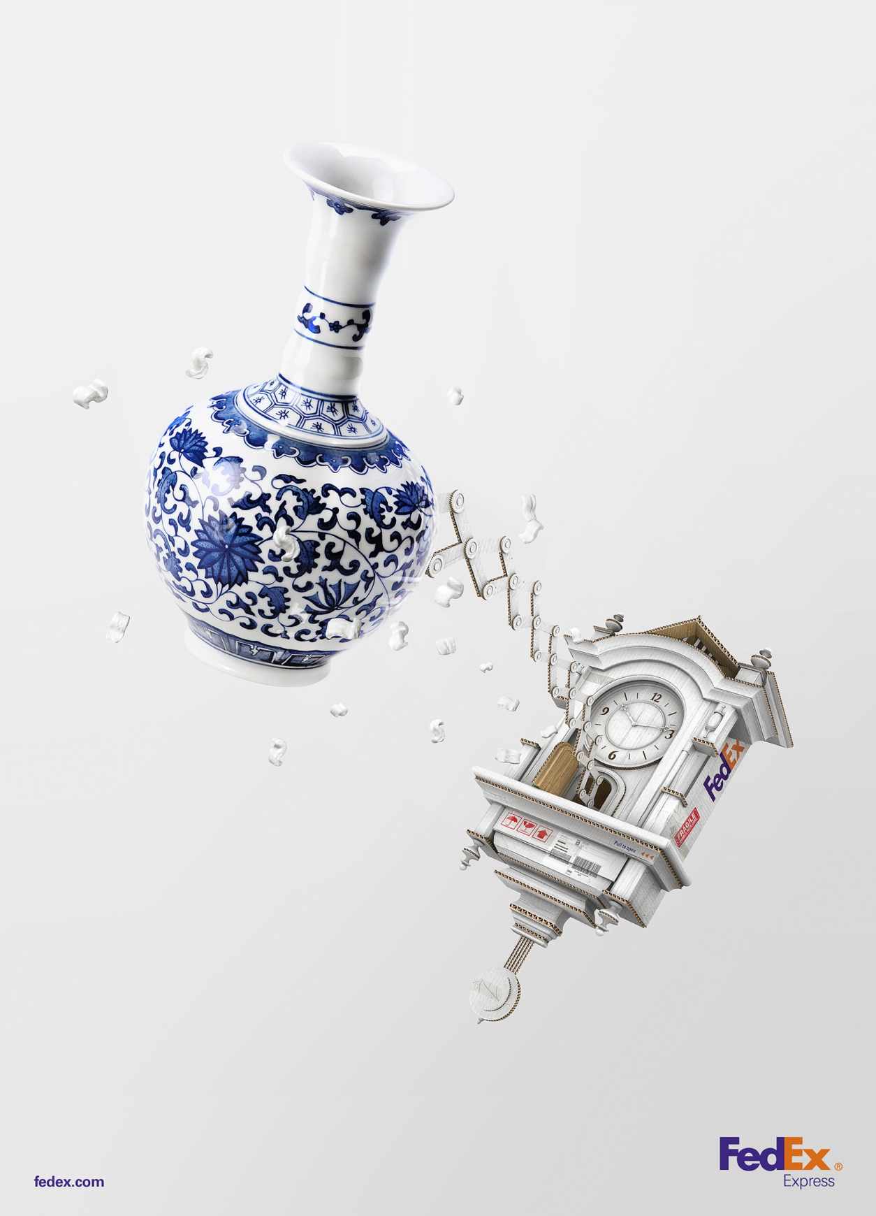 聯(lián)邦快遞FEDEX平面廣告創(chuàng)意設(shè)計(jì)時(shí)鐘篇-青花瓷瓶