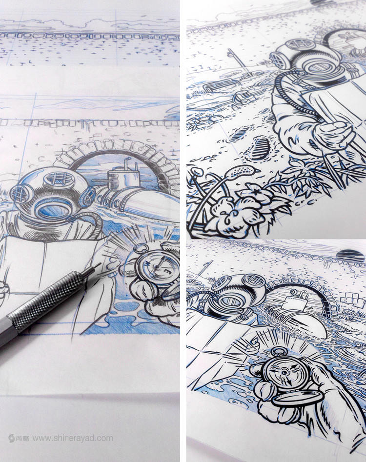 Bron 兄弟啤酒易拉潛水罐插畫包裝插畫設(shè)計(jì)-鉛筆素描原始草圖5 Bron 兄弟啤酒易拉潛水罐插畫包裝插畫設(shè)計(jì)-鉛筆素描原始草圖5