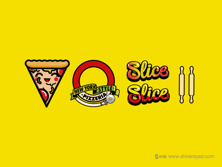 一個充滿食欲的卡通擬人手法的slice pizzeria 披薩logo設(shè)計品牌形象設(shè)計-上海logo設(shè)計公司3