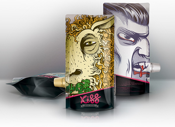 kiss人物夸張插畫果蔬泥包裝設(shè)計(jì)-上海包裝設(shè)計(jì)公司國(guó)外創(chuàng)意包裝欣賞