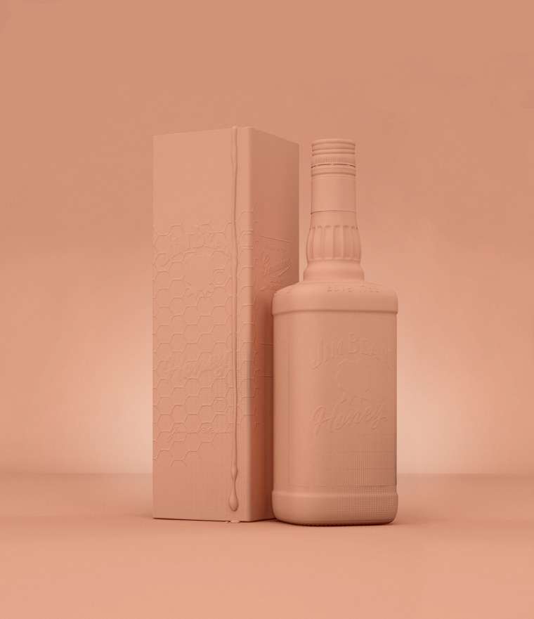 六邊形圖案 Jim Beam 蜂蜜包裝設計，極具食欲感