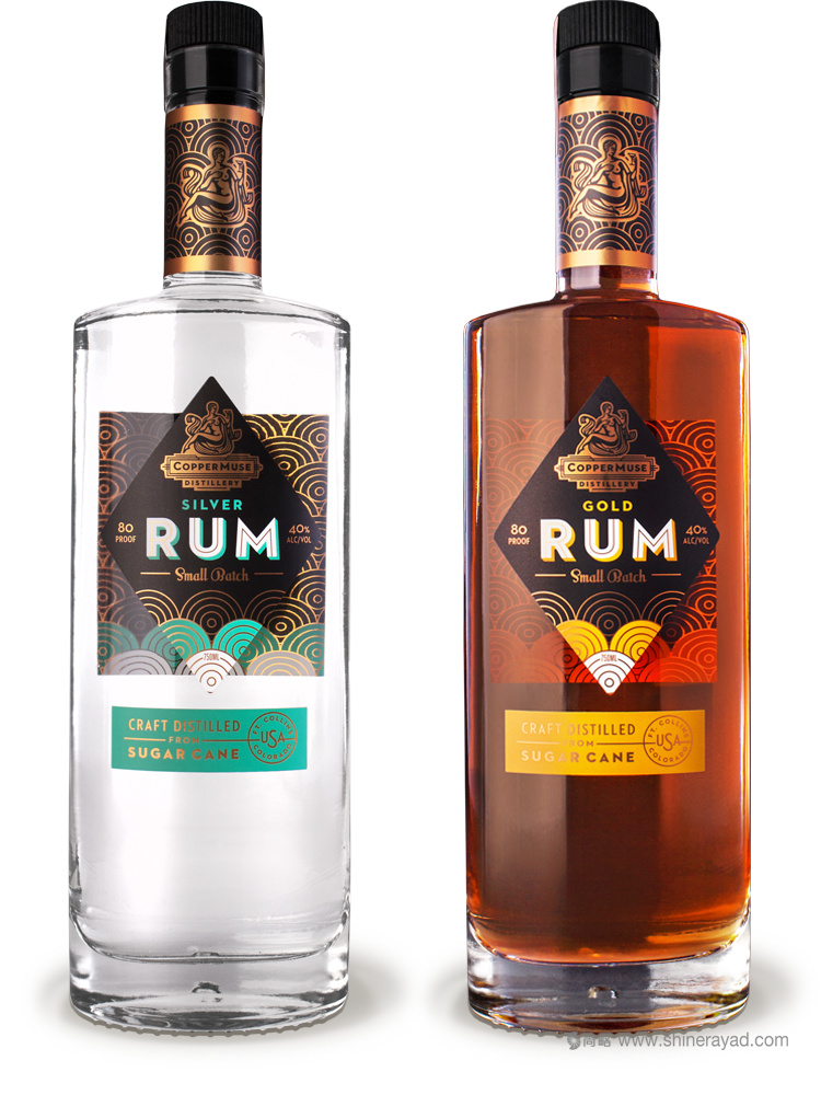 國外洋酒品牌設(shè)計欣賞——CopperMuse 朗姆酒裝飾圖案風(fēng)格標(biāo)志設(shè)計與包裝設(shè)計