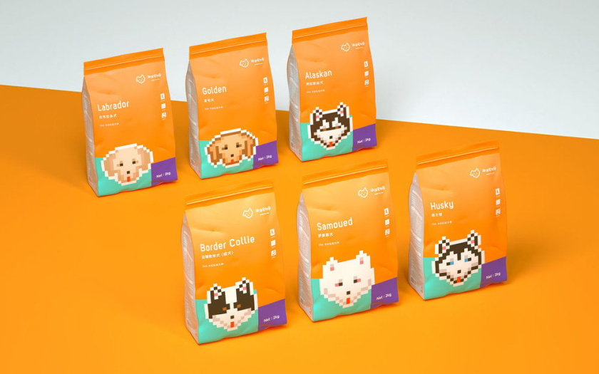 Nonda寵物店商品品牌包裝設(shè)計(jì)，馬賽克寵物插畫風(fēng)格