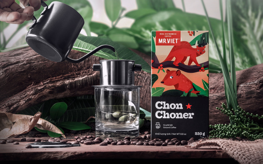 越南Chon Choner咖啡包裝設(shè)計，具有俏皮的動物插圖設(shè)計