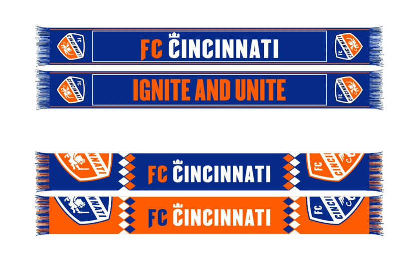 FC Cincinnati 職業(yè)足球隊隊標(biāo)logo設(shè)計”盾牌徽章獅子“元素-圍巾設(shè)計