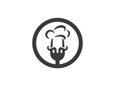 圓圈加叉子和廚師帽logo設(shè)計(jì)