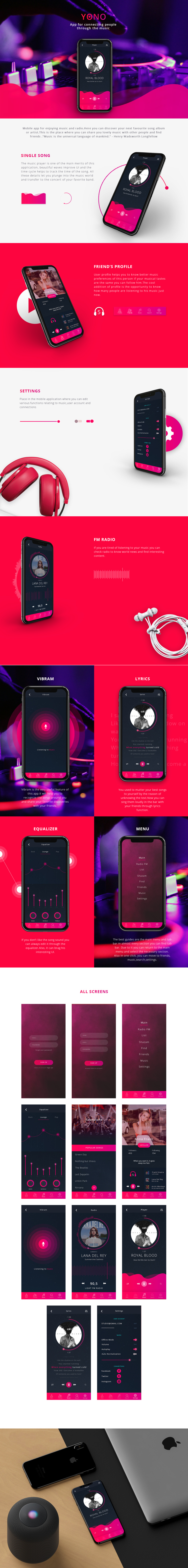 YONO.MP3音樂app程序界面UI設計，充滿了動感、時尚與酷的味道