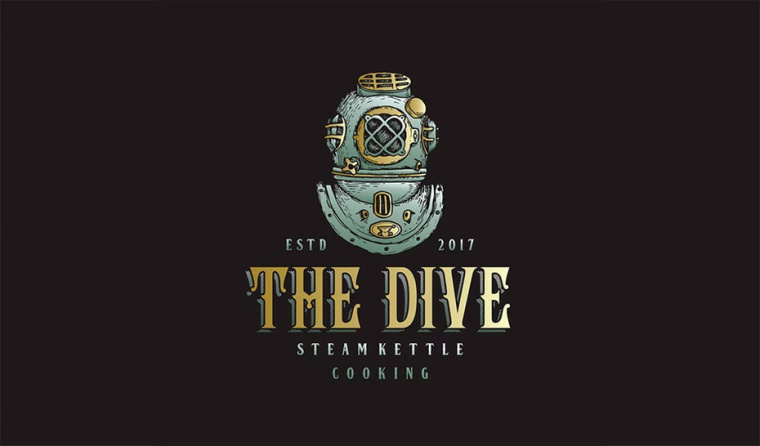 The Dive Steamkettle Cooking手工制作的時髦復(fù)古徽標(biāo)標(biāo)志設(shè)計(jì)