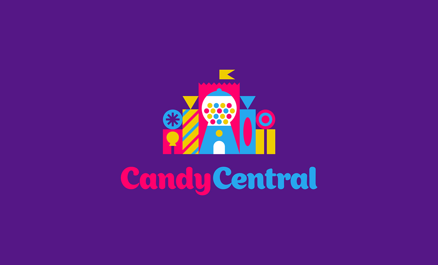 Candy central扁平化糖果包裝設(shè)計(jì)，糖果元素相融合與繪制可愛(ài)的卡通造型