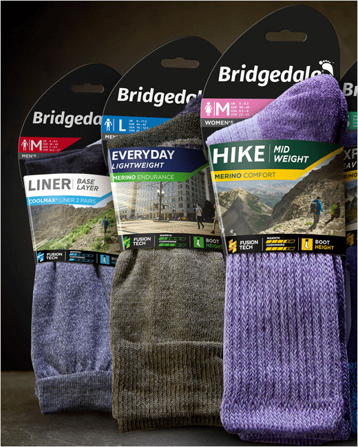 Bridgedale襪子品牌logo設(shè)計包裝設(shè)計，方便客戶選擇的設(shè)計