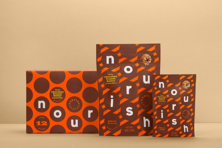 Nourish健康零食食品品牌包裝設(shè)計(jì)，色彩斑斕的條紋色塊來傳遞樂趣