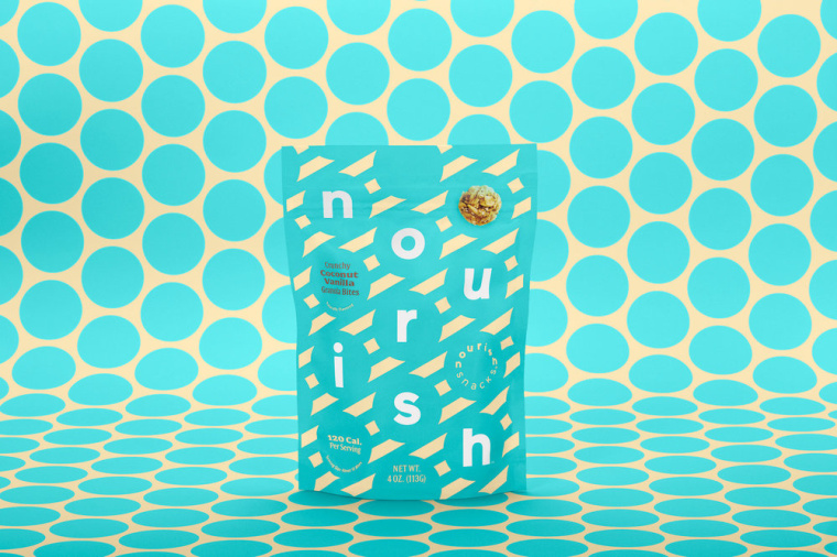 Nourish健康零食食品品牌包裝設(shè)計(jì)，色彩斑斕的條紋色塊來傳遞樂趣