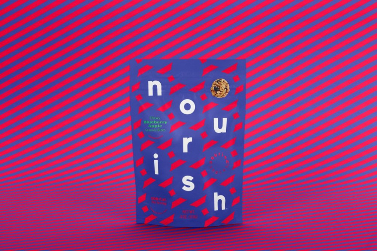 Nourish健康零食食品品牌包裝設(shè)計(jì)，色彩斑斕的條紋色塊來傳遞樂趣