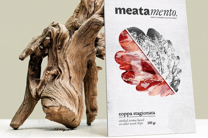 Meatamento熏肉包裝設(shè)計，采用葉子造型的開窗紙盒設(shè)計