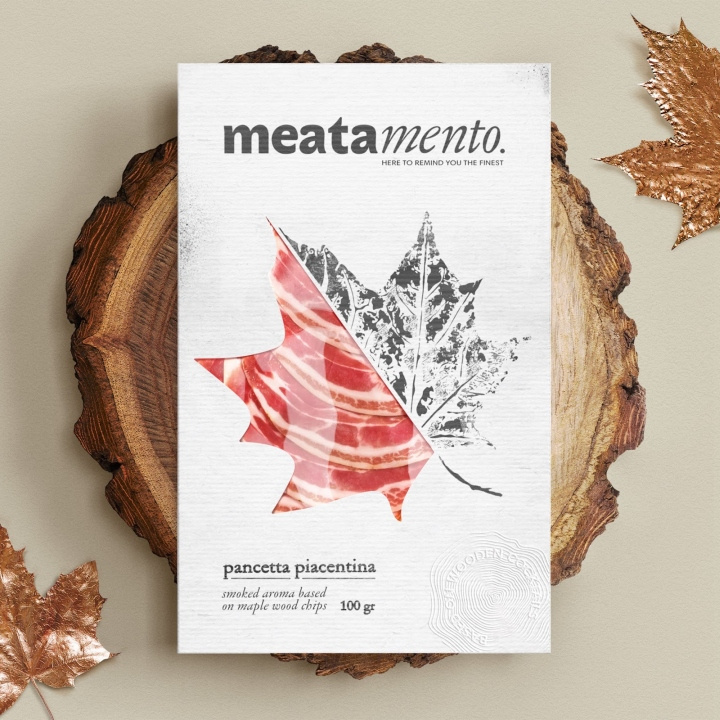 Meatamento熏肉包裝設(shè)計，采用葉子造型的開窗紙盒設(shè)計