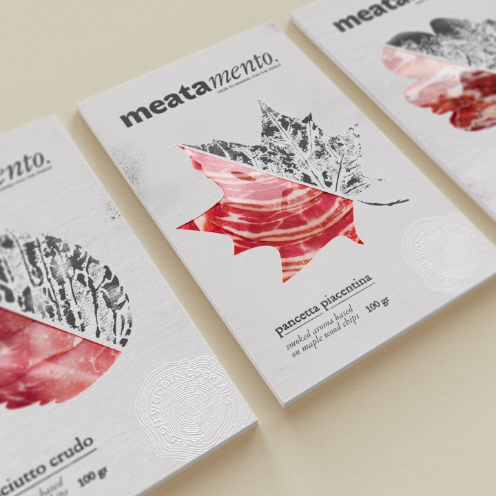 Meatamento熏肉包裝設(shè)計，采用葉子造型的開窗紙盒設(shè)計