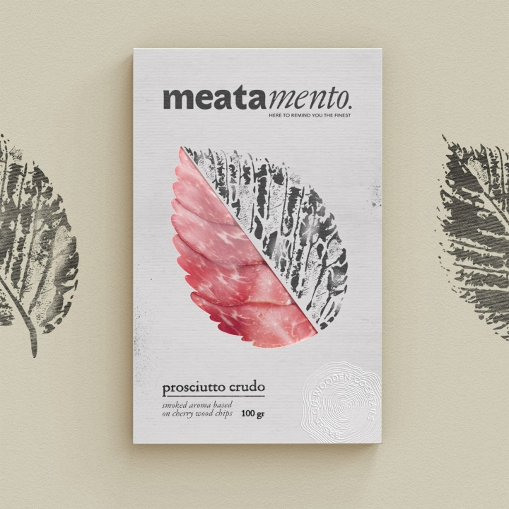 Meatamento熏肉包裝設(shè)計，采用葉子造型的開窗紙盒設(shè)計