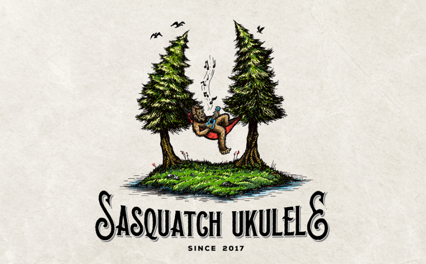 40個比彩虹更亮的彩色標志-自然主義配色方案-sasquatch ukulele兩個樹的吊床標志設計