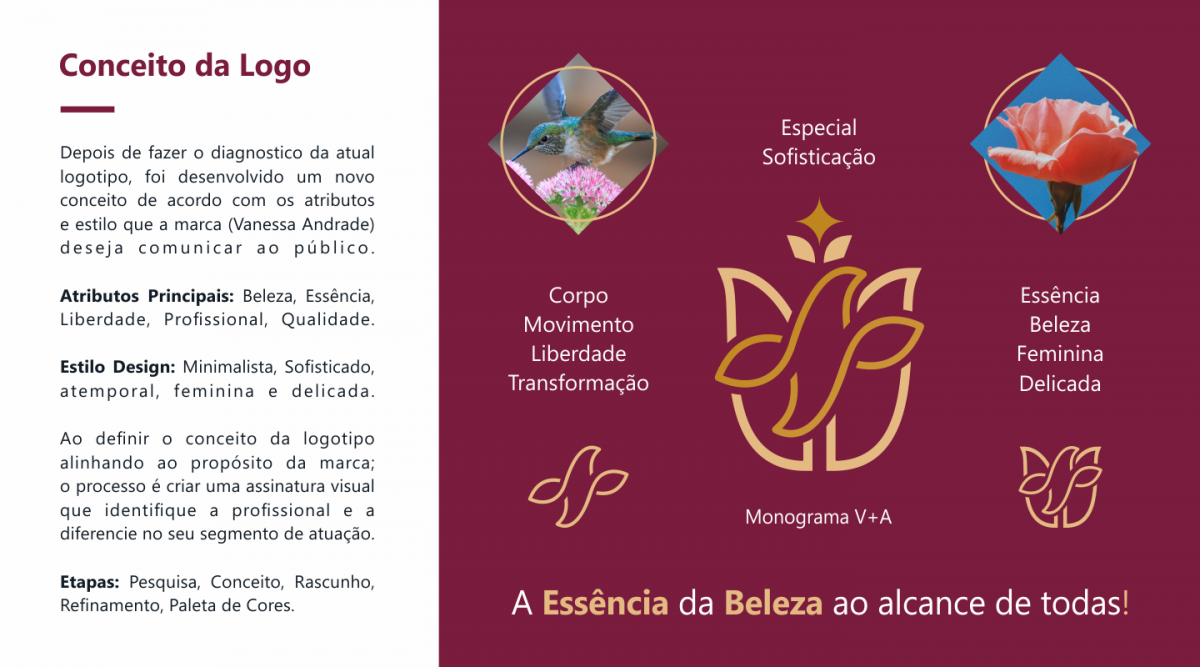 Vanessa Andrade 醫(yī)療美容機(jī)構(gòu)（醫(yī)美）品牌logo設(shè)計(jì)，花朵+蜂鳥(niǎo)