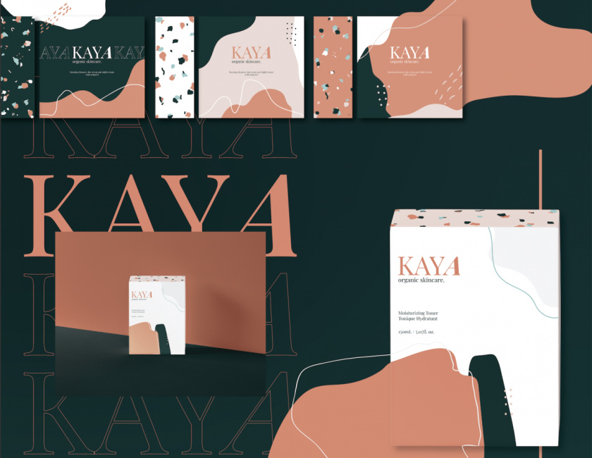 Kaya 有機(jī)護(hù)膚品包裝設(shè)計(jì)，很藝術(shù)的水磨石圖案