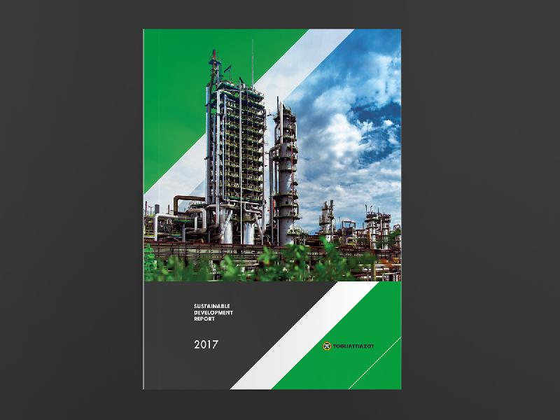 Togliattiazot 2017年企業(yè)可持續(xù)發(fā)展報告宣傳冊設計，斜杠條紋風格