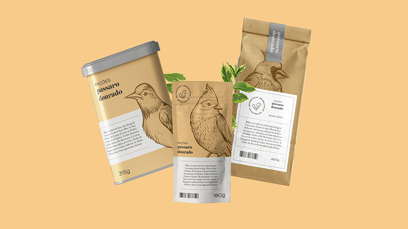 Pássaro金鳥飼料口糧包裝設(shè)計,手繪小鳥的圖案包裝 Pássaro金鳥飼料口糧包裝設(shè)計,手繪小鳥的圖案包裝