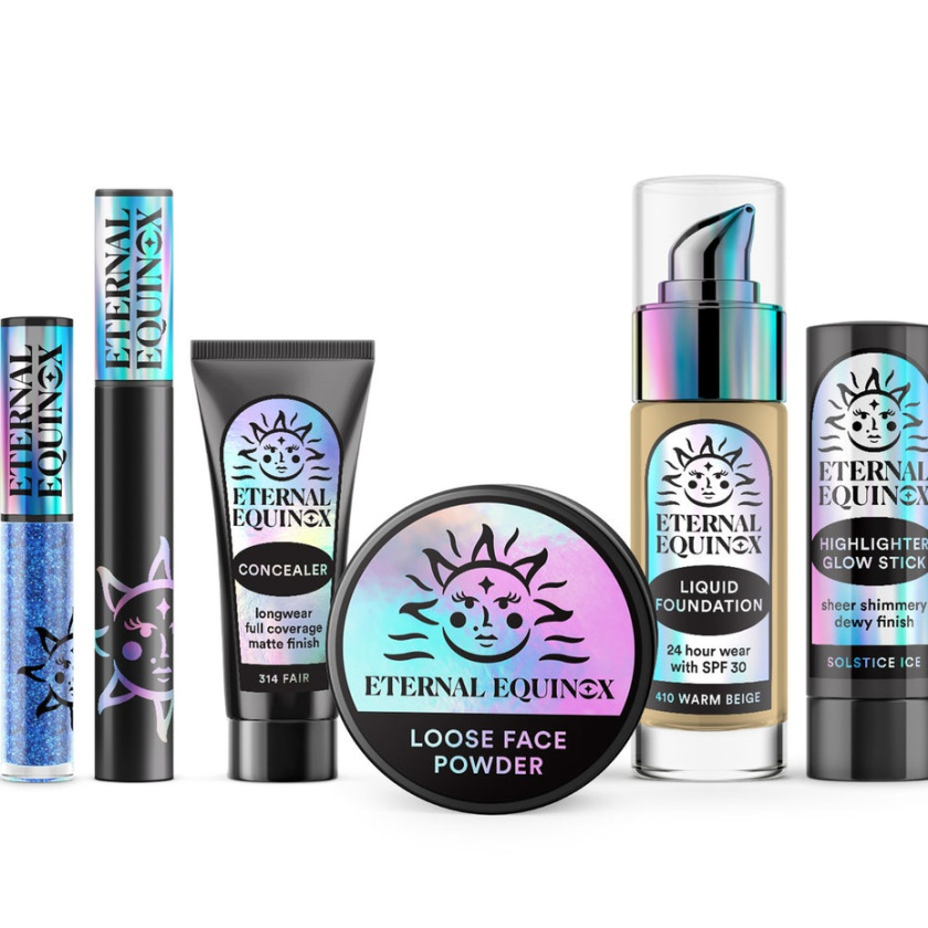 黑色背景上的全息效果包裝-2020年包裝設(shè)計趨勢示例：Eternal Equinox Cosmetics全息包裝
