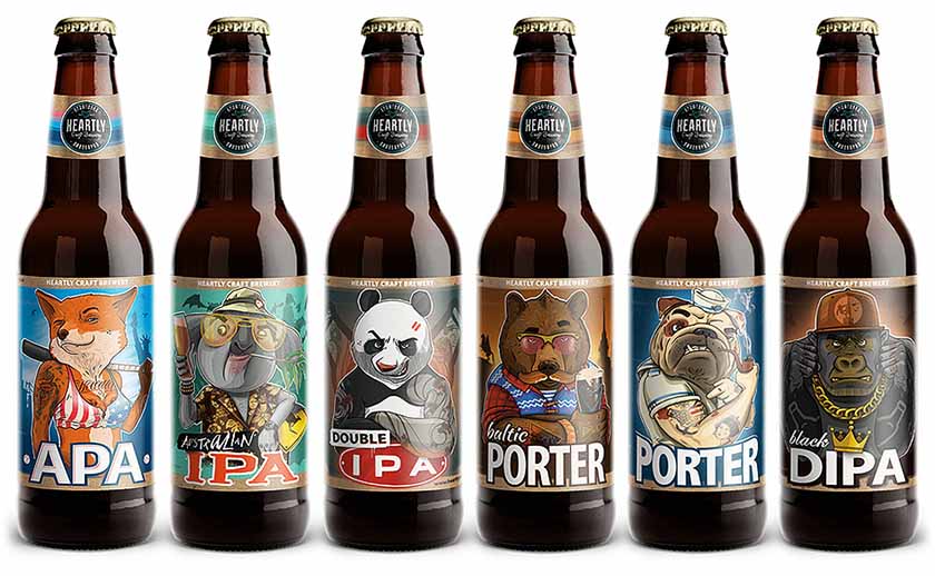 俄羅斯Heartly Brewery淡啤酒包裝設(shè)計(jì)，20款動物英雄角色插畫引發(fā)靈魂躁動