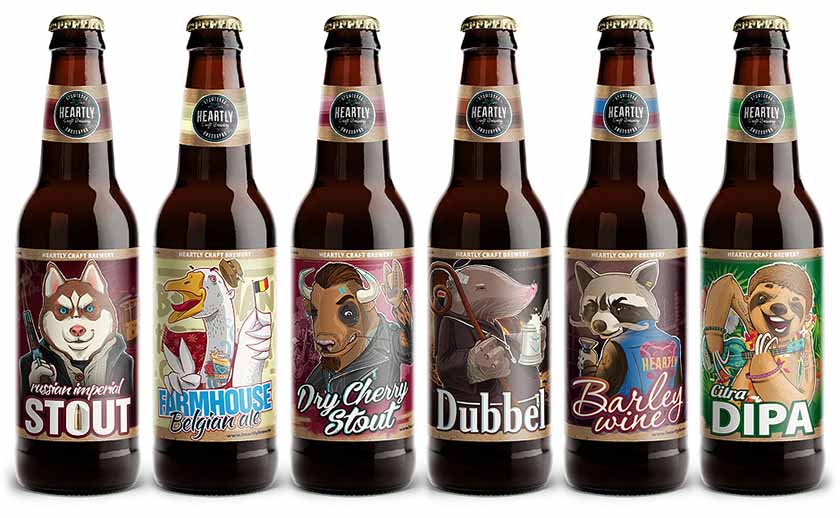 俄羅斯Heartly Brewery淡啤酒包裝設(shè)計(jì)，20款動物英雄角色插畫引發(fā)靈魂躁動