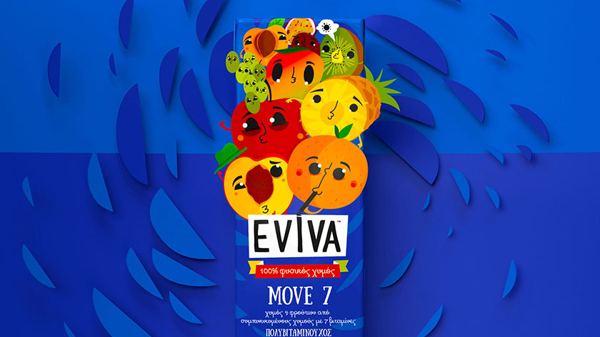 Eviva kids兒童果汁飲料包裝設(shè)計插畫設(shè)計，可愛水果卡通一起狂歡