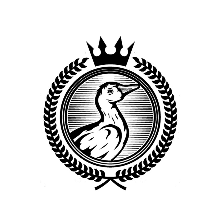 優(yōu)雅的飲料標(biāo)志logo設(shè)計(jì)-鴨戴皇冠伏特加品牌插圖logo
