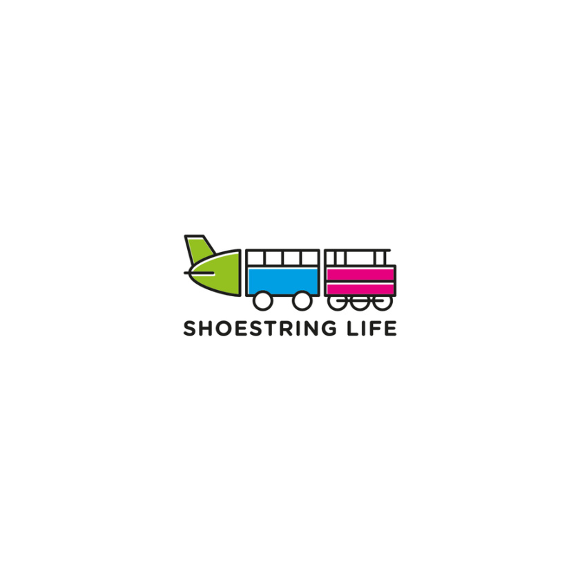 旅游logo設計，飛機的一部分，公共汽車的一部分和與線路相連的火車的一部分