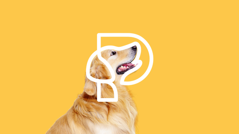 Dom Pet Store 寵物食品專賣店品牌logo設(shè)計(jì)vi設(shè)計(jì)，首字母+狗頭線條logo