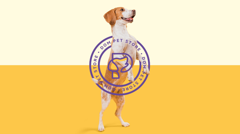 Dom Pet Store 寵物食品專賣店品牌logo設(shè)計(jì)vi設(shè)計(jì)，首字母+狗頭線條logo