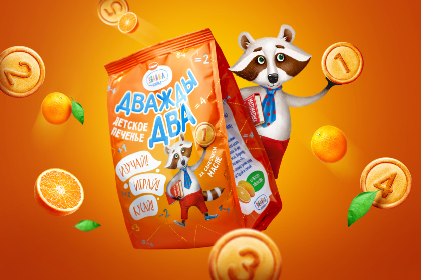 Znayka兒童食品品牌包裝設(shè)計，歡快的浣熊Yasha吉祥物設(shè)計