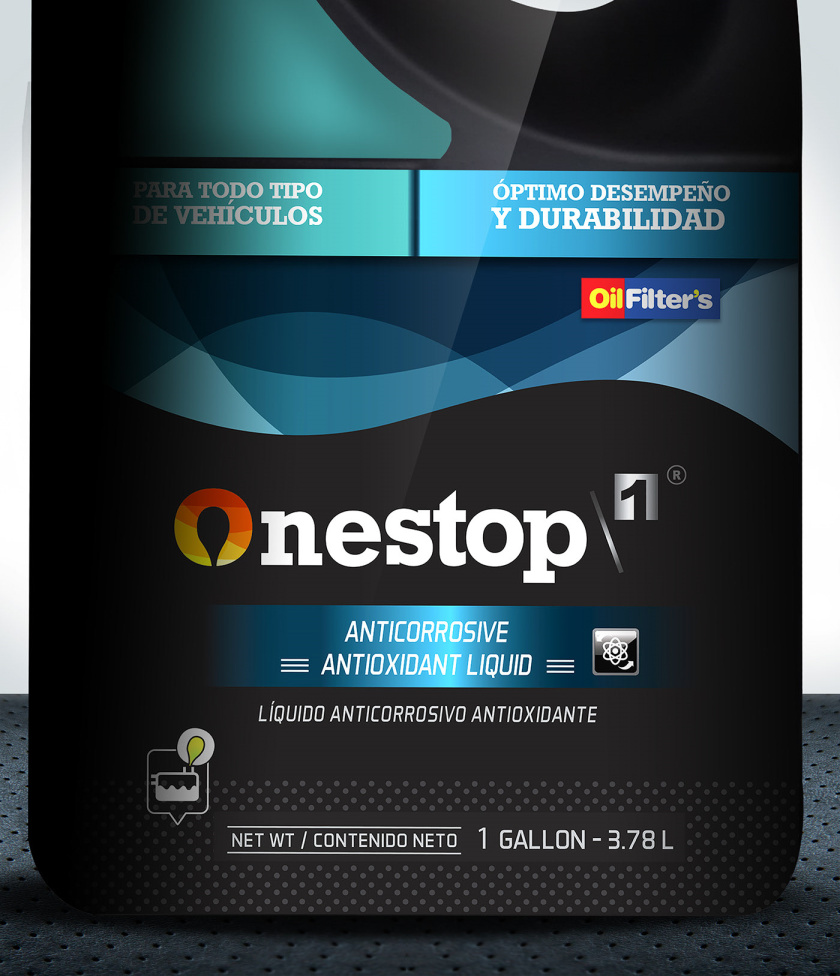 OneStop 汽車潤滑油包裝設(shè)計，動態(tài)漸變色塊風(fēng)格