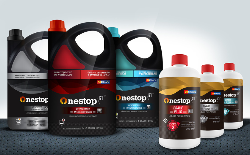 OneStop 汽車潤滑油包裝設(shè)計，動態(tài)漸變色塊風(fēng)格