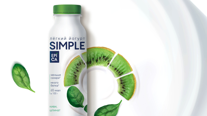 Epica Simple 低糖酸奶包裝設計，酸奶添加的谷物及水果顆粒，組成O字符號