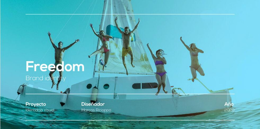 Freedom 旅游公司logo設(shè)計(jì)vi設(shè)計(jì)，輕快的淺藍(lán)色風(fēng)格