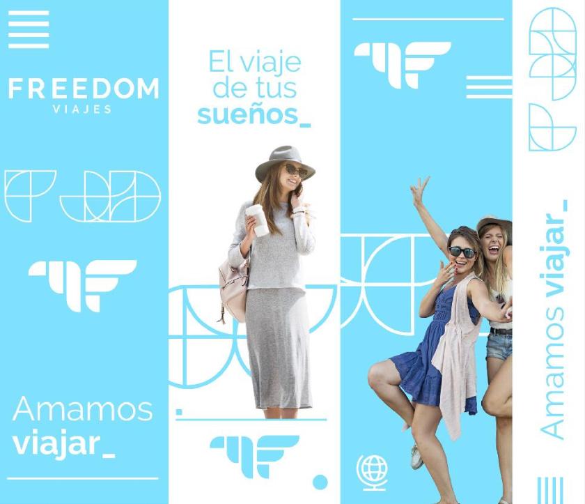 Freedom 旅游公司logo設(shè)計(jì)vi設(shè)計(jì)，輕快的淺藍(lán)色風(fēng)格