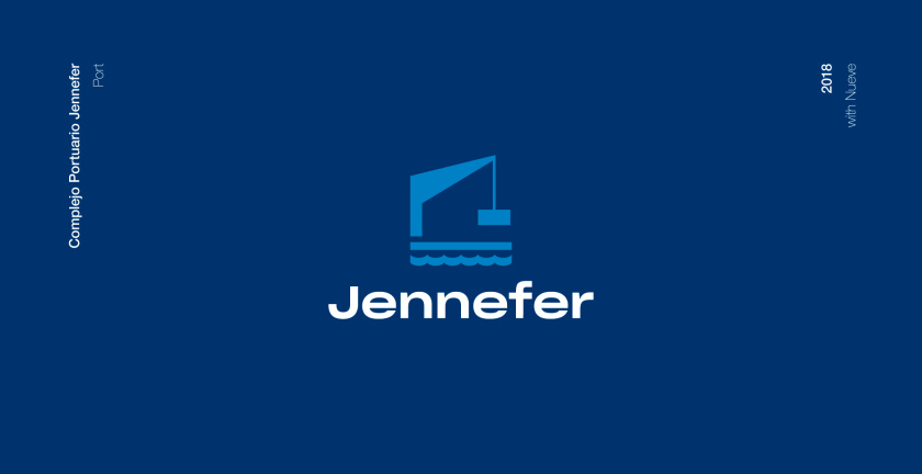 Jennefer國(guó)際港口品牌vi形象設(shè)計(jì)logo設(shè)計(jì)，大型起吊機(jī)元素與沉穩(wěn)活力藍(lán)色配色