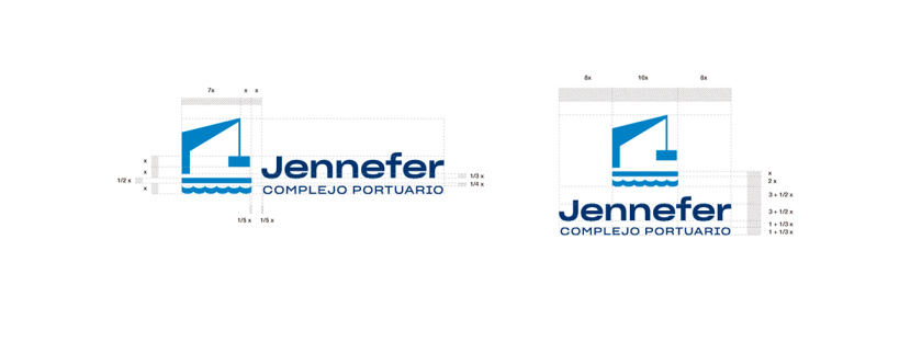 Jennefer國(guó)際港口品牌vi形象設(shè)計(jì)logo設(shè)計(jì)，大型起吊機(jī)元素與沉穩(wěn)活力藍(lán)色配色