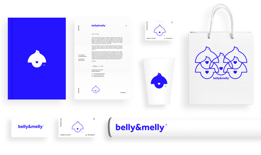 belly&melly 母嬰用品品牌logo設(shè)計(jì)vi設(shè)計(jì)，小鳥(niǎo)+燈泡+心形